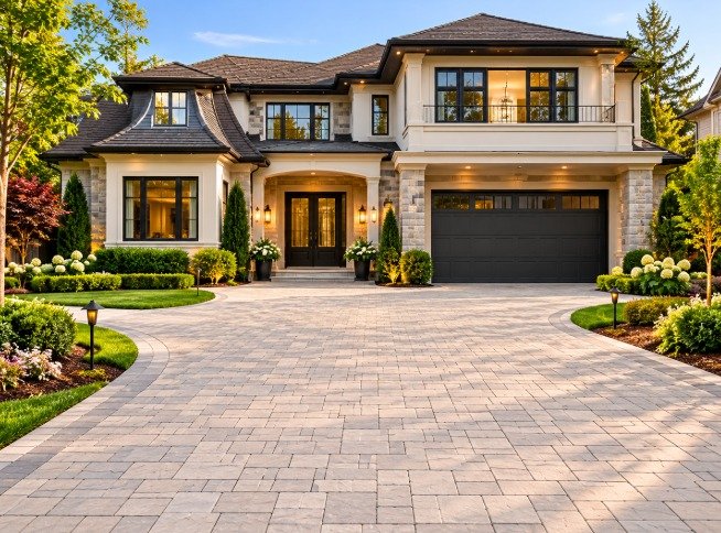 Residential home with paver driveway