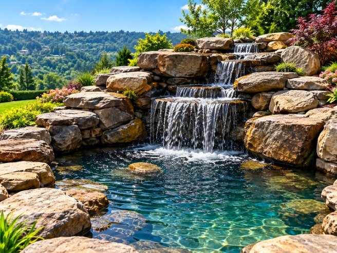 Rock waterfall water feature